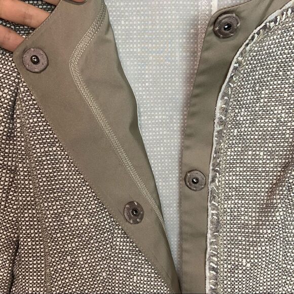 Lafayette 148 Taupe Tweed & Satin Snap Blazer Jacket  Size 6 U1 - Picture 7 of 9